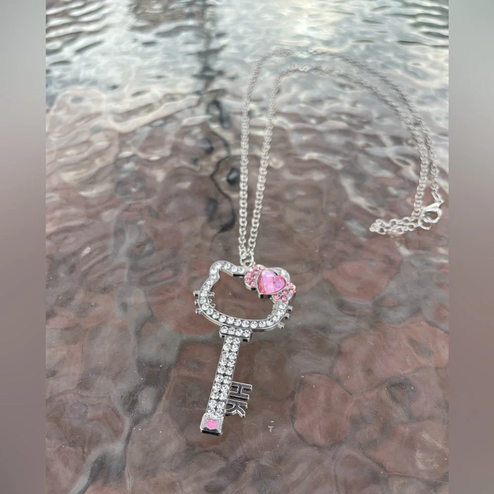 Hello Kitty Silver and Pink Jewel Key Necklace NWT